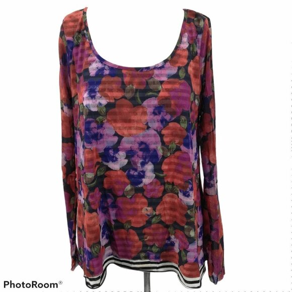 Anthro Weston Layered Floral Striped Top Size M - Picture 1 of 13